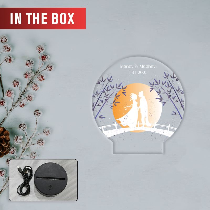 Personalized Moon Led Night Lamp Customized with Name & Year Couple Nightlight Wedding Anniversary Gift for Couple, Wife, Husband Birthday Gift